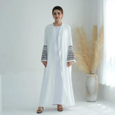 Luxury Cotton Embroidery Tassel Open Abaya - Aurohaya